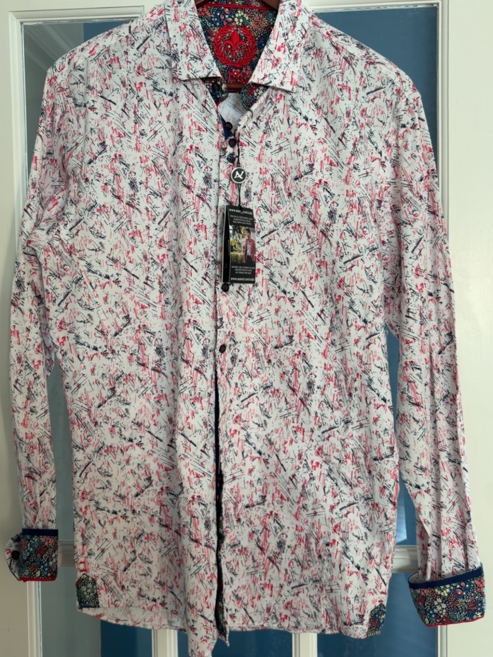 NWT Au Noir "Duke Red" Men's Designer Stretch Shirt Slim Fit Size 4 Large